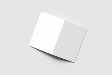 Bifold card mockup. A blank, clean white bifold card, closed, casting a soft shadow, isolated on a light gray background.