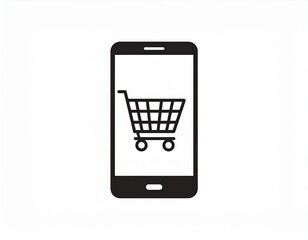 Mobile phone displaying a shopping cart icon on its screen