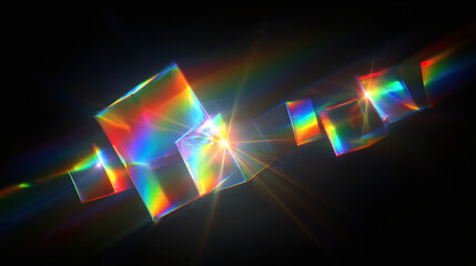 Geometric forms of spectral light refract and create an abstract display. This image is a spectacle of refraction