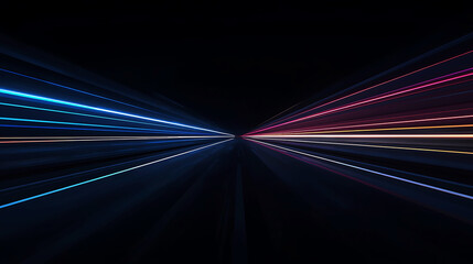 colorful neon light trails speeding through dark space