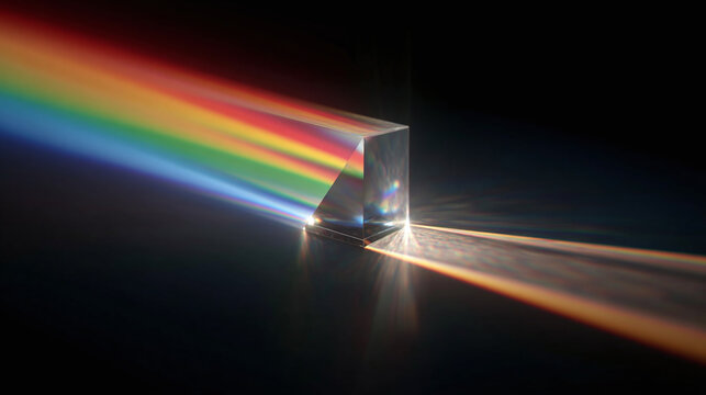 A colorful rainbow spectrum refraction through a prism. Displaying the physics of light and color separation