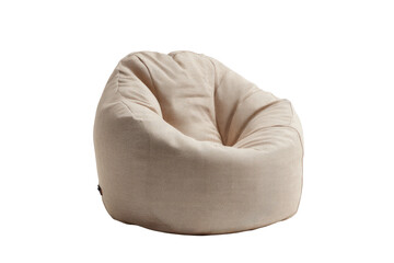 Tan beanbag chair; no legs. Comfortable, relaxed seating