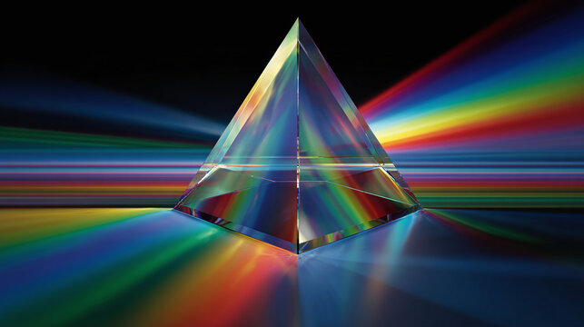 A triangular prism refracting light into a spectrum of colors