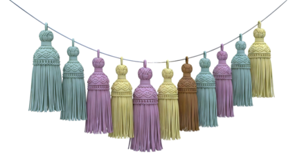 Assortment of Decorative Tassels Hanging on a Wire