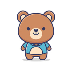 Cute Cartoon Bear Wearing Blue Shirt Illustration