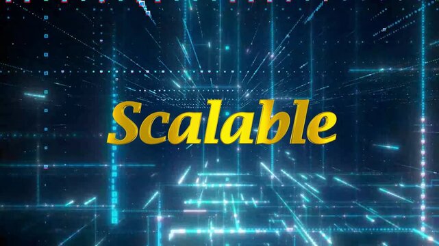 Glowing blue neon grid background with scalable text animation