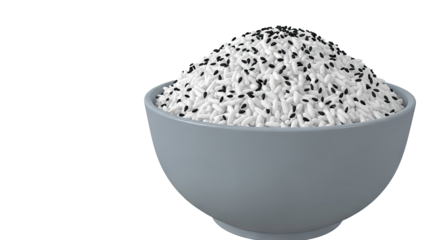 Bowl of white rice with black sesame seeds