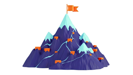 Stylized Mountain Summit with Flag and Checkpoints