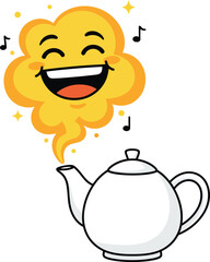 Happy Teapot Sticker | Joyful Laughing Steam Cloud Vector for Kids and Kitchen Decor