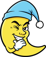 Moon Cartoon Character Sticker | Mischievous Winking Crescent with Nightcap for Kids