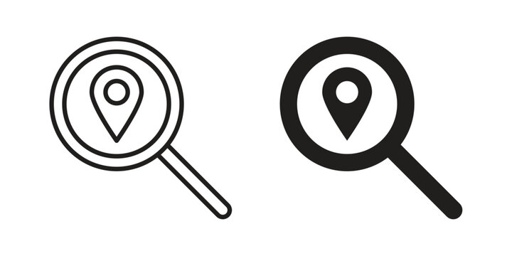 Search Location icons on white background - editable stroke vector illustration for web and mobile