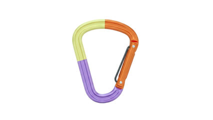 Tri-colored climbing carabiner on a white background
