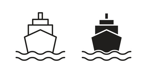 Ship icons on white background - editable stroke vector illustration for web and mobile