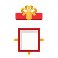 Red gift box with yellow ribbon and bow isolated