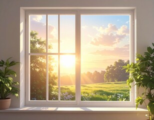 Fototapeta premium a window with a minimalist design, with soft sunlight.