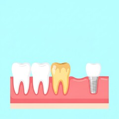 Illustration of Dental Implant Procedure and Tooth Decay