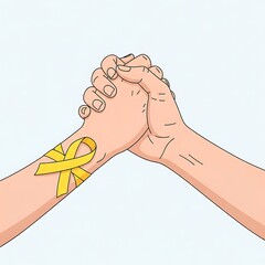 Hands holding together with yellow ribbon symbol of hope