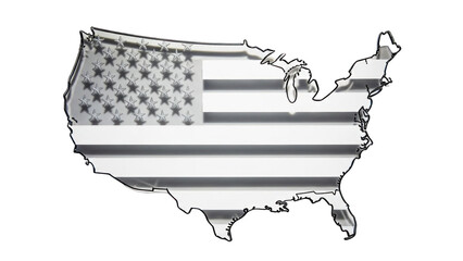 USA map with American flag inside, black and white