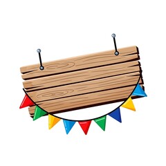 Wooden Sign with Colorful Pennant Banner Decoration