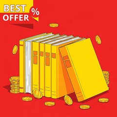 Stack of Books with Coins Sale Best Offer Illustration