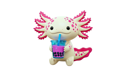Cute Axolotl Character Holding Boba Tea