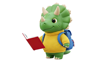 Cute Triceratops Dinosaur Reading Book with Backpack