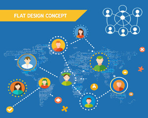 Obraz premium Vibrant flat design concept of global network connections and teamwork