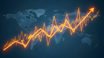 Global Stock Market Growth Arrow on World Map Financial Business Success
