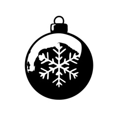 Fototapeta premium Red Christmas ornament ball illustration with a drawn snowflake on its surface. Simple festive decoration for holiday design, New Year greeting cards, winter celebrationr. Flat cartoon style vector 