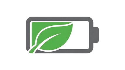 Green leaf inside a battery icon symbolizing eco-friendly energy and sustainability.