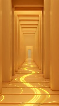 Abstract illustration of flowing golden energy lines entering a square architectural grid, symbolizing vastu principles, financial harmony, wealth flow, and balanced prosperity, calm colors, modern sp