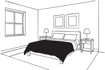 Sketch interior of a room, bedroom in a modern style