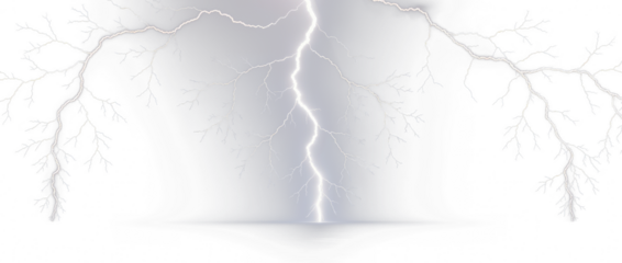 Lightning bolt striking down through a cloudy sky creating a dramatic and powerful natural scene cutout on alpha channel