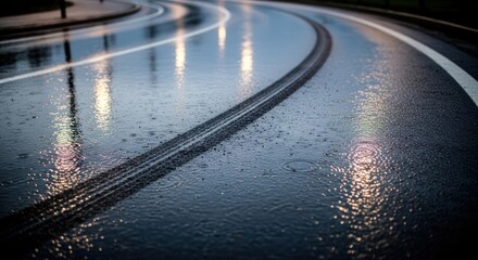 Wet Roadway at Night.