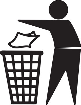 Trash disposal icon, solid silhouette, waste management symbol
