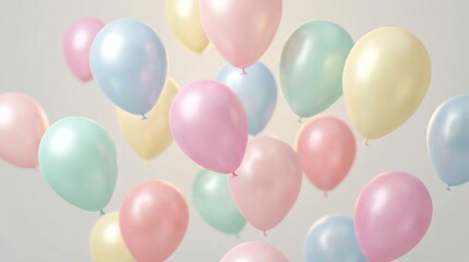 Colorful balloons float gently upwards in clear air space