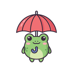 Cute Cartoon Frog with Red Umbrella Illustration