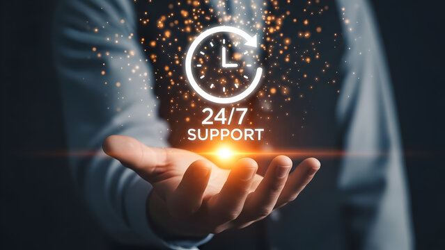 Always Available Assistance Support 24/7 Service Clock Help Desk Solutions