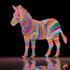 Fototapeta premium Neon LED Striped Zebra in Abstract Art Digital Environment High-Resolution Imagery Creative Concept