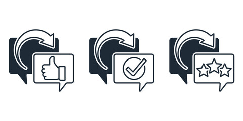A speech bubble with a positive customer review. Excellent feedback. Vector linear icon illustration isolated on white background.