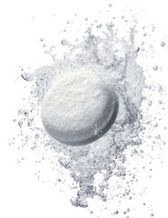 Effervescent tablet dropping into white powder