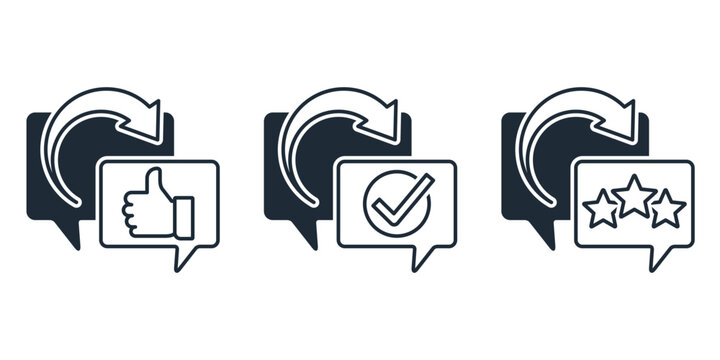 A speech bubble with a positive customer review. Excellent feedback. Vector linear icon illustration isolated on white background. - Powered by Adobe