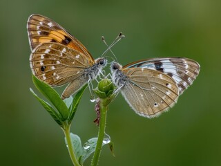Brown and white butterfly on green plant