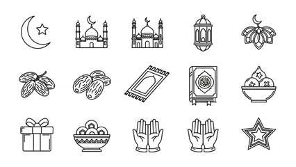 Fototapeta premium Ramadan Kareem icons and symbols.