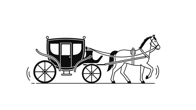 Horse Drawn Carriage Side View Illustration.