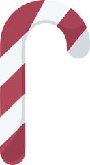 Minimal red and white striped candy cane with curved hook shape on clean white background, simple festive design perfect for decorations, holiday patterns, and winter greeting graphics