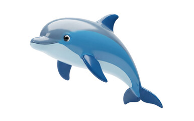 Obraz premium 3D render blue dolphin cartoon mascot icon, glossy plastic texture, marine animal illustration Isolated on transparent background, png
