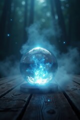 Mystical crystal ball in enchanted forest