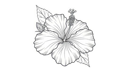 Fototapeta premium Exquisite hibiscus botanical line art illustration showcasing petal detail and floral elegance