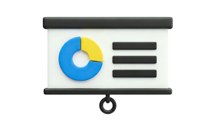 3D Presentation Board with Pie Chart and Bar Data